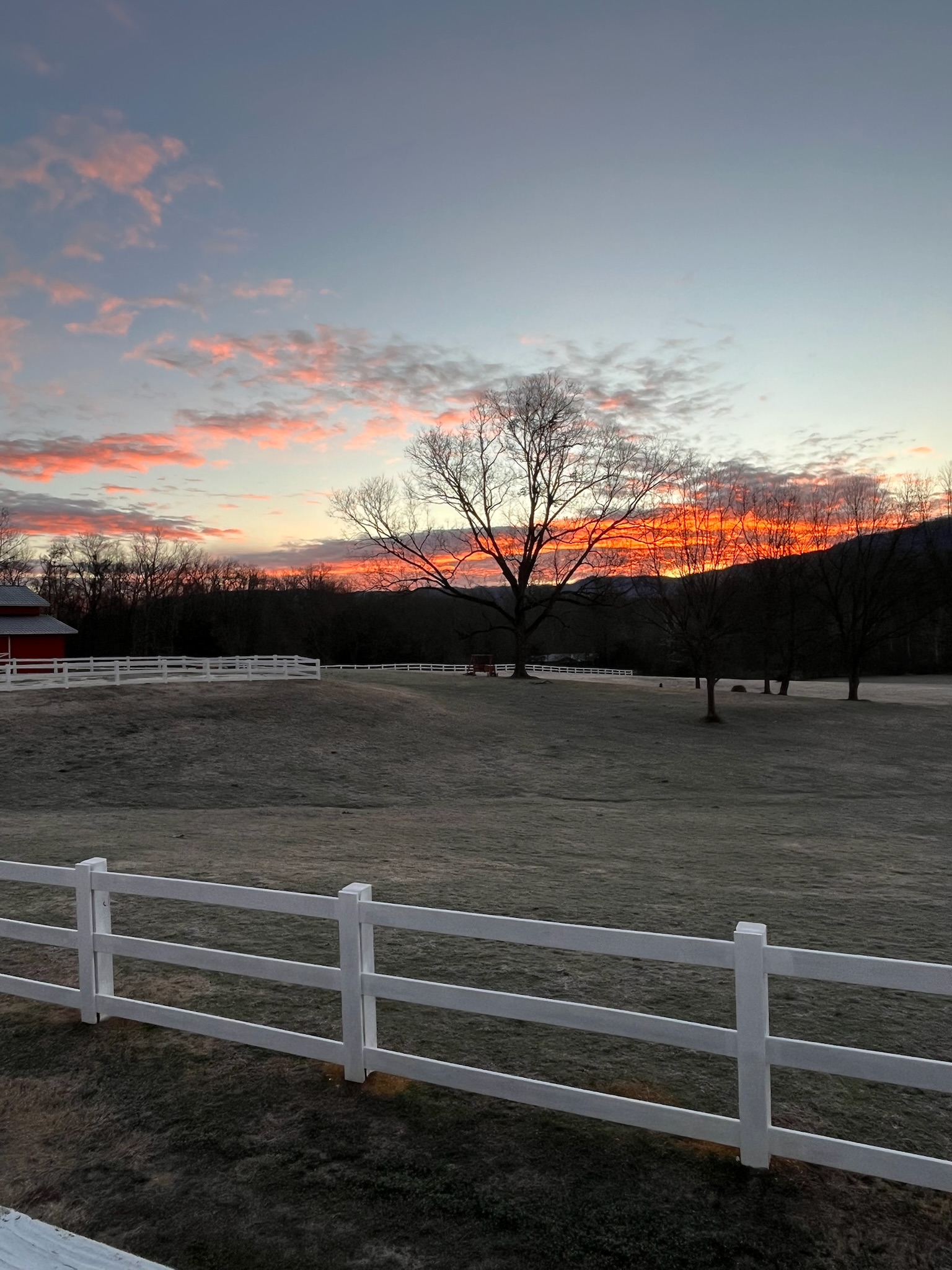 Pink evening sky over the Sterling Hills pasture